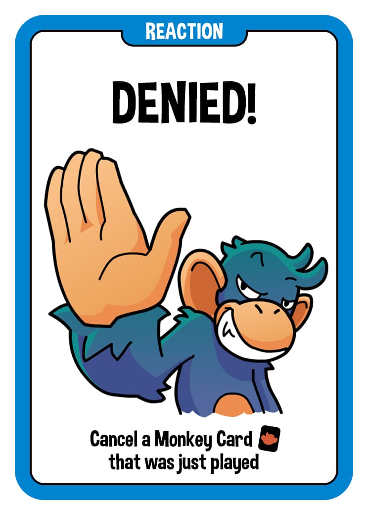 Denied! card, showing a monkey holding up a giant hand