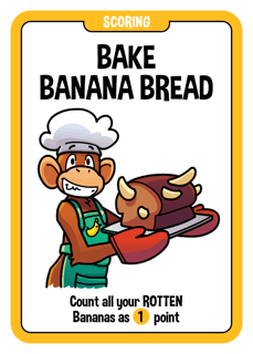 Bake Banana Bread card, showing a monkey chef with a fresh loaf